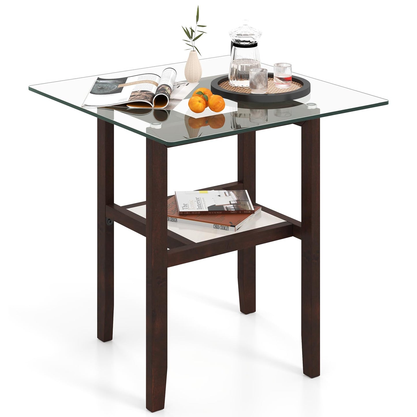 Tangkula Table d'appoint carrée en verre de 61 cm pour salon