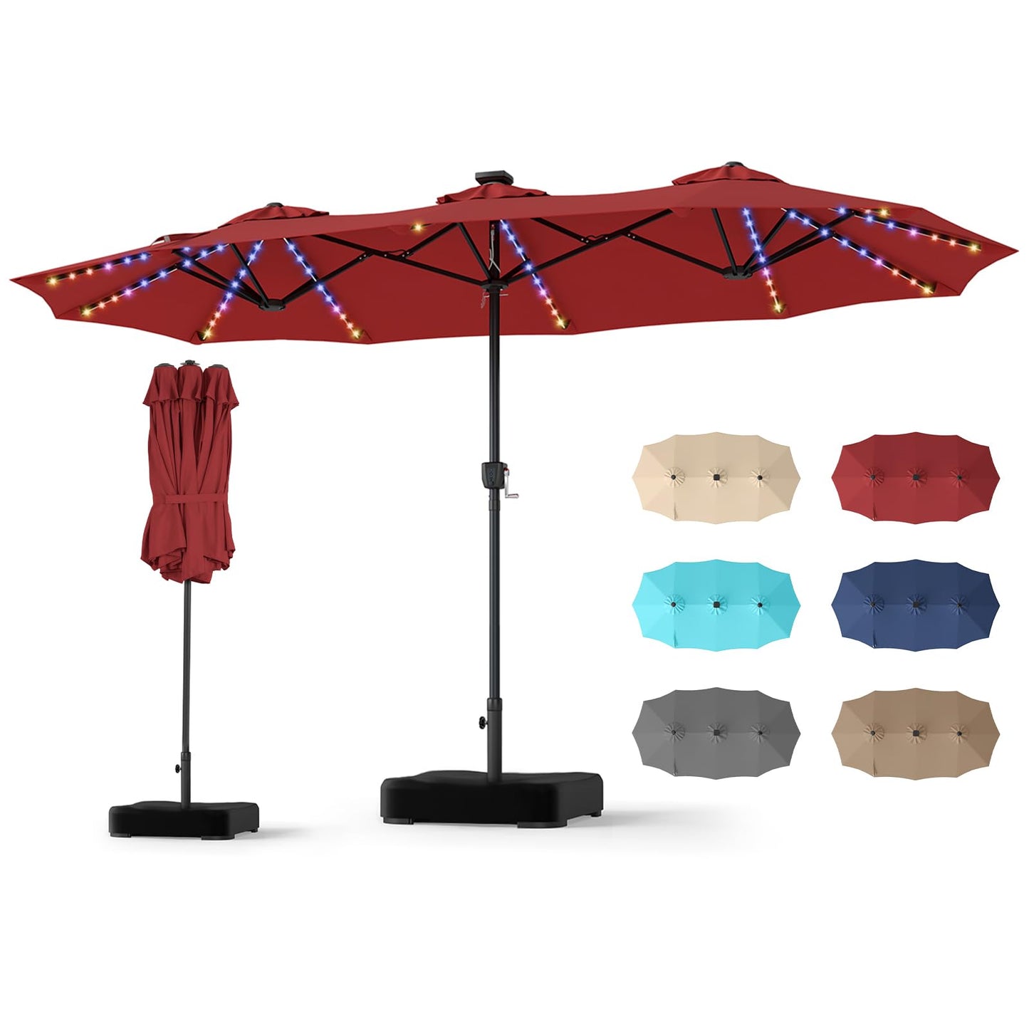 Tangkula 13 FT Solar Patio Umbrella with Base Included | Double-Sided
