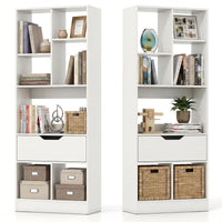 Tangkula 51” Tall Open Bookcase with Drawer 7-Cube Display Storage Cabinet(1/2)