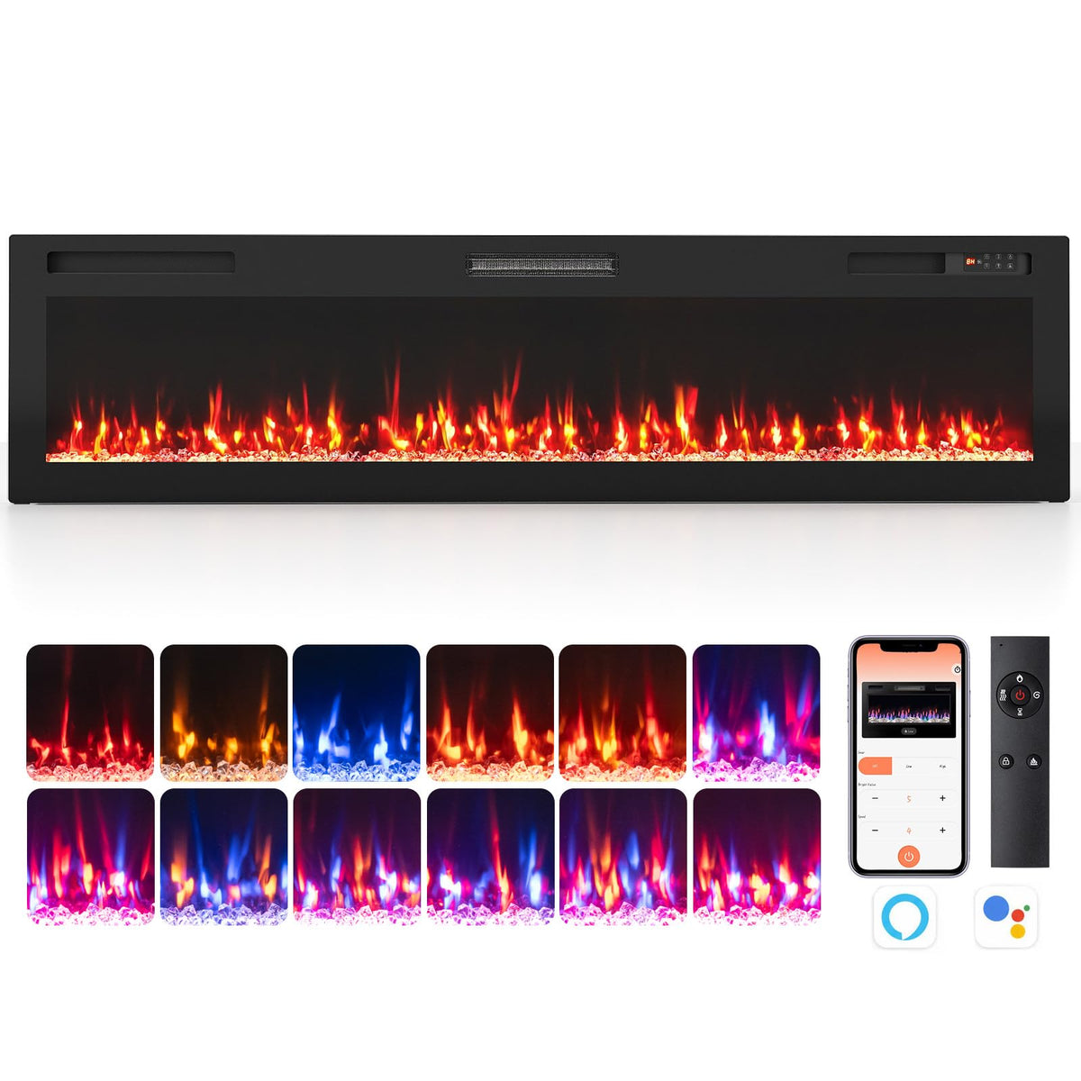 Tangkula 30"/36"/40"/50"/60"/72" Smart Electric Fireplace