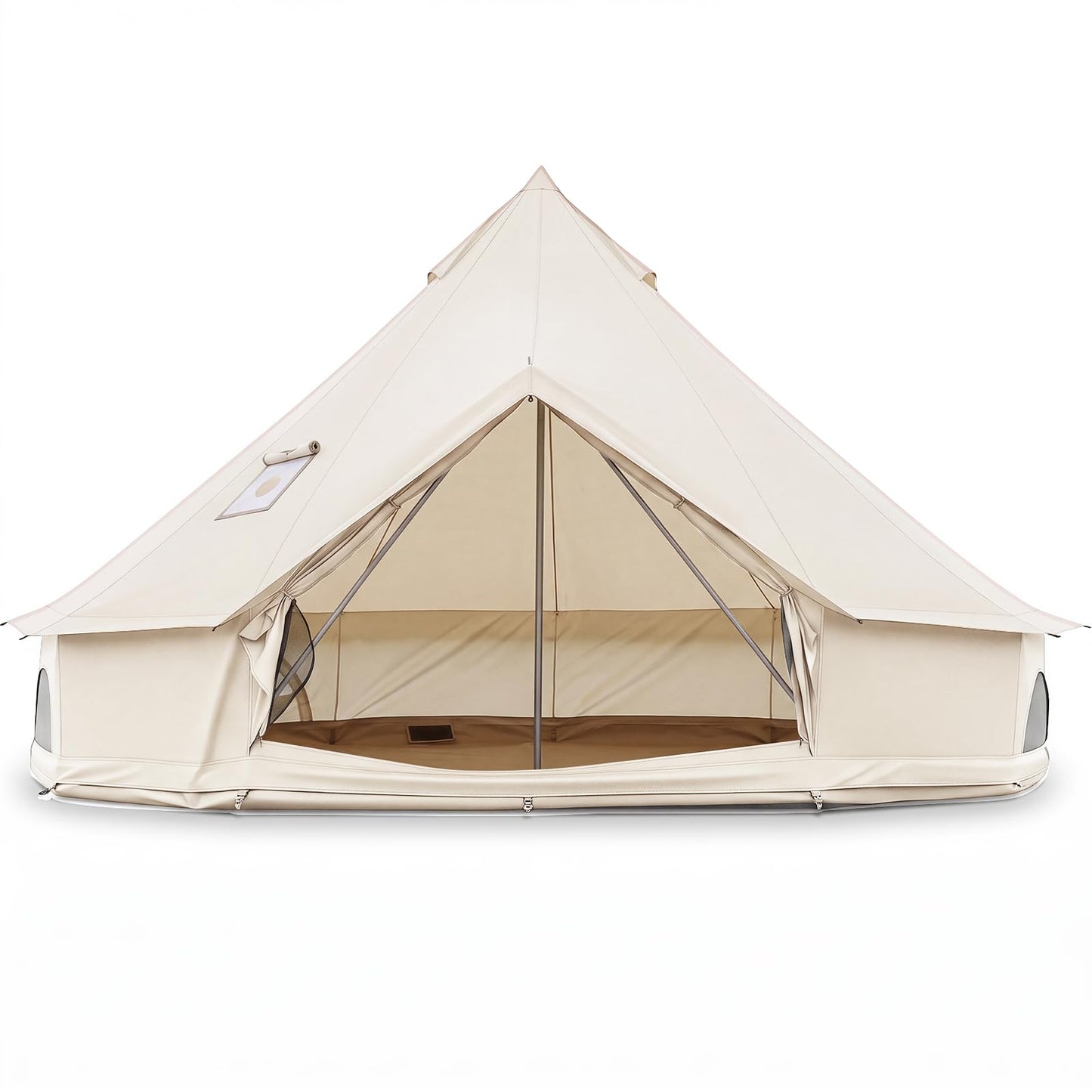 Tangkula Waterproof Bell Tent with Stove Jack Accommodates and Mesh Windows Doors