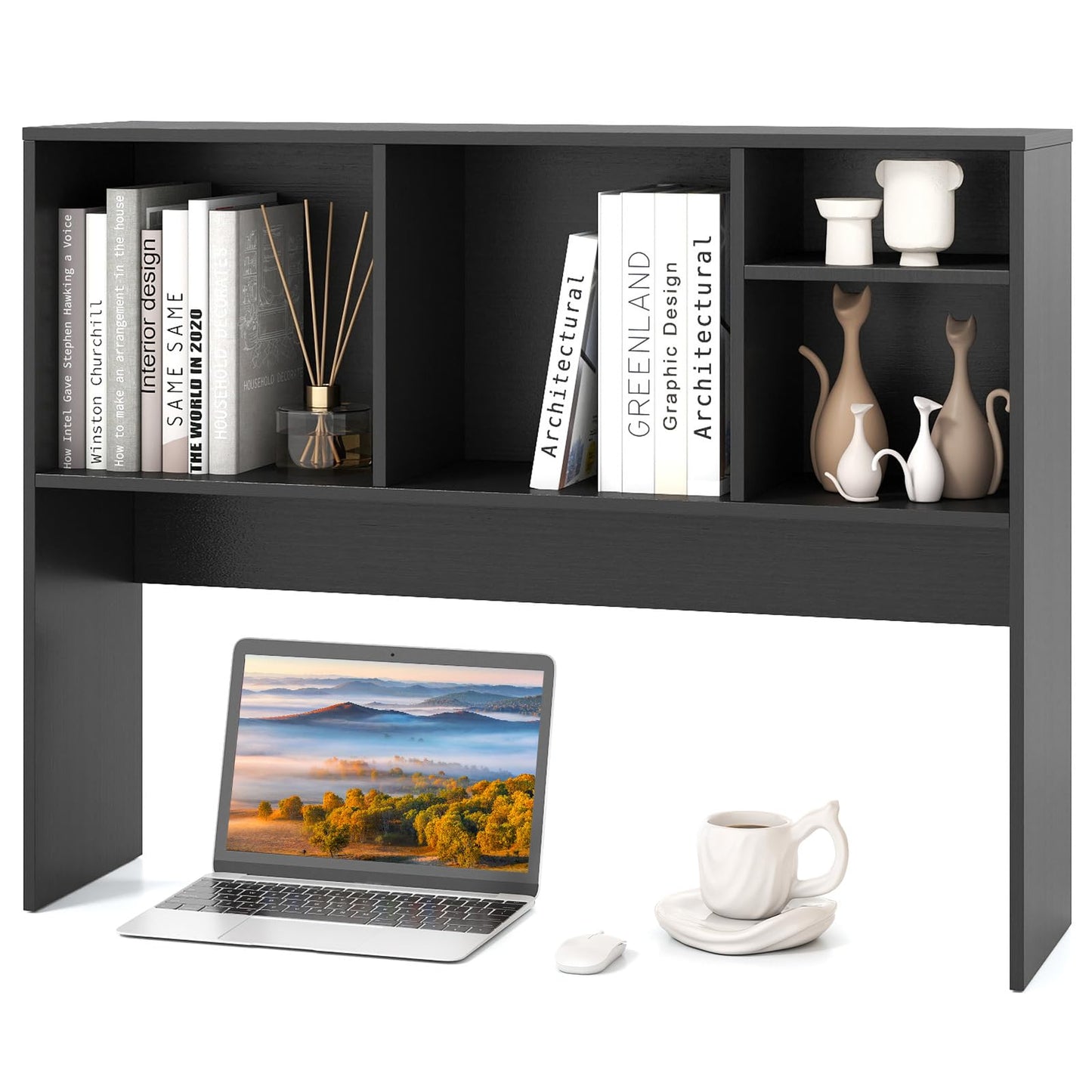 Tangkula Étagère de bureau, meuble de rangement de comptoir avec 4 étagères pour bureau d'ordinateur
