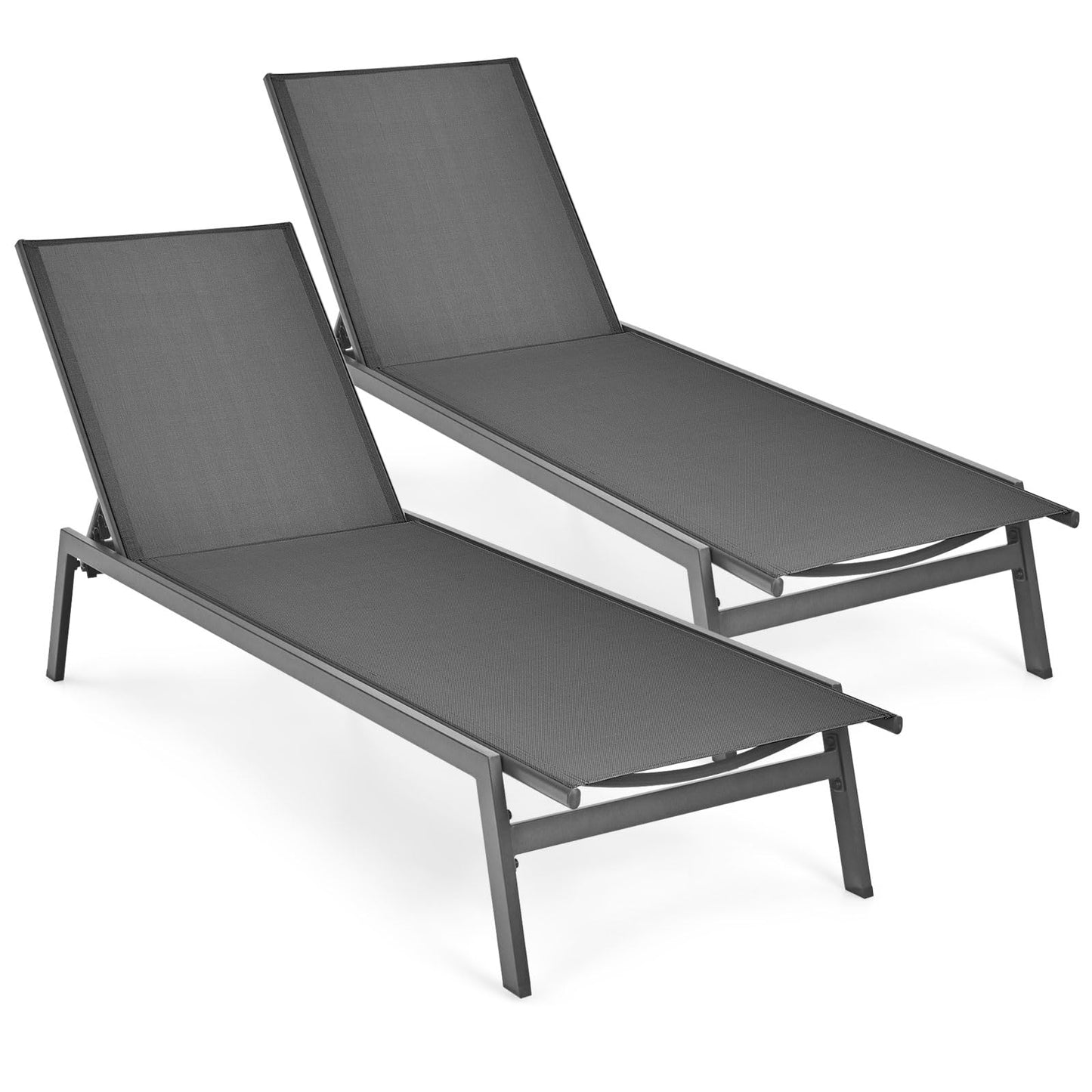 Tangkula Outdoor Chaise Lounge Chair, 6-Position Adjustable Reclining Chair with Breathable Fabric and Heavy Duty Steel Frame