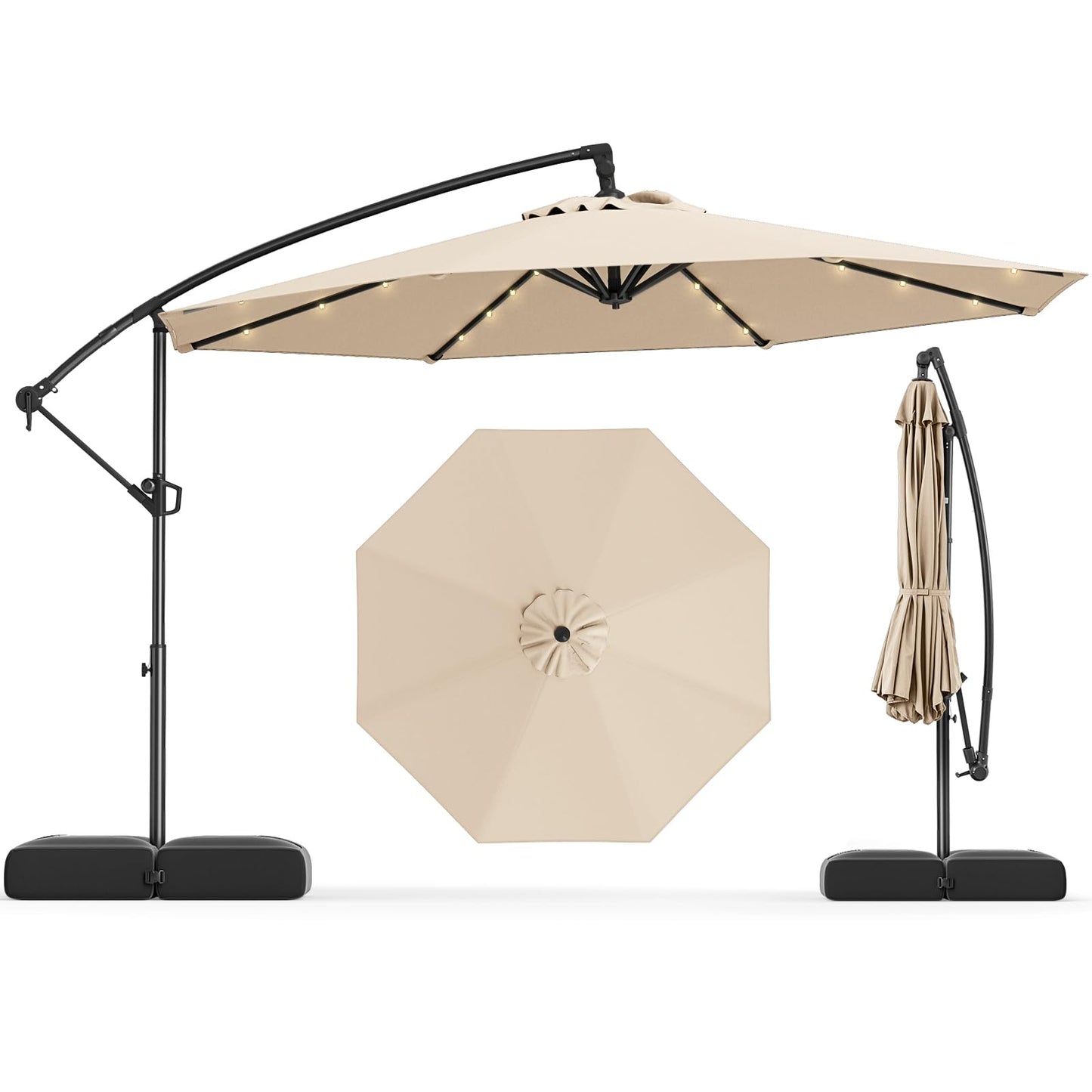 Tangkula 10ft Solar LED Patio Umbrella with Base