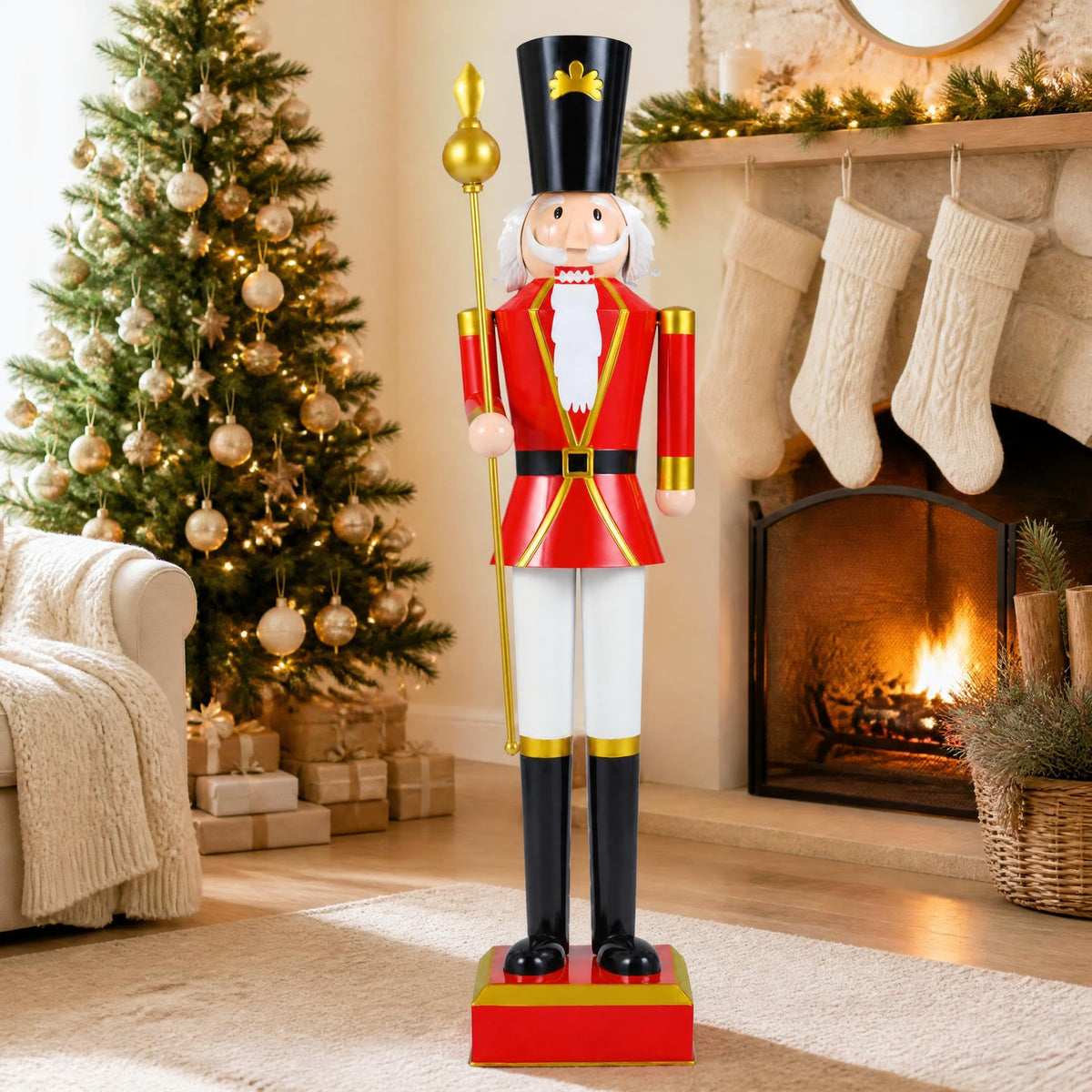 Tangkula 32.5"/48" Christmas Nutcracker with Tall Hat & Scepter