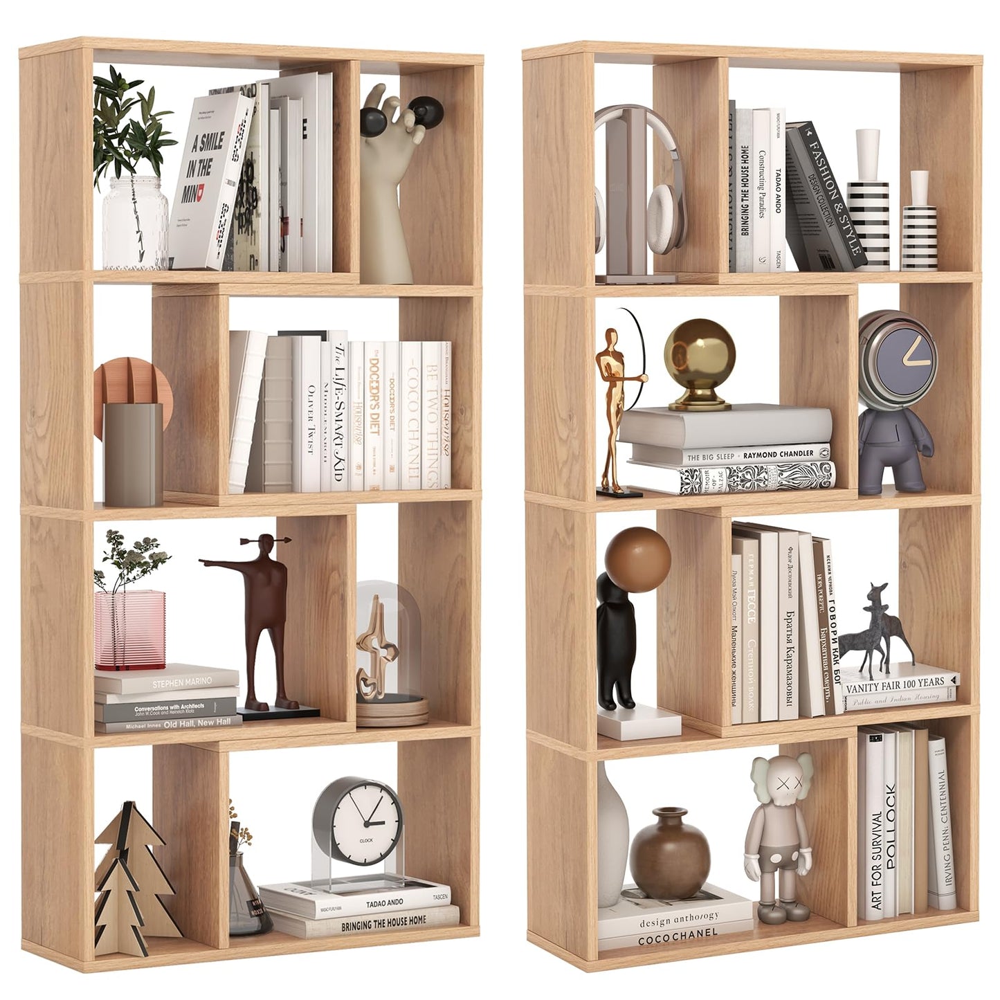 Tangkula 5 Tier Geometric Bookshelf, 48”H Freestanding 8-Cube Open Bookcase, Wooden Storage Display Shelf
