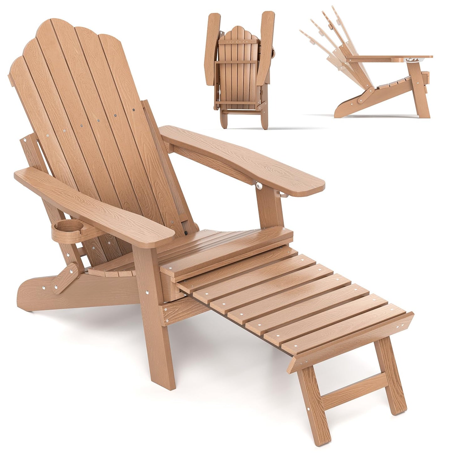 Tangkula Folding Adirondack Chair, All-Weather HIPS Lounge Chair w/Retractable Footrest & Adjustable Backrest