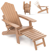 Tangkula Folding Adirondack Chair, All-Weather HIPS Lounge Chair w/Retractable Footrest & Adjustable Backrest