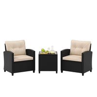 Tangkula 3 Piece Patio Furniture Set, Rattan Conversation Set w/Soft Seat & Back Cushions