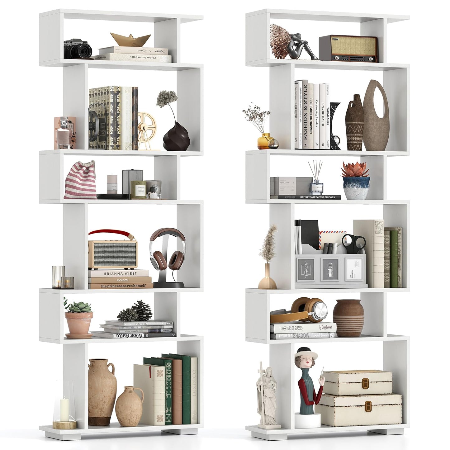 Tangkula 6 Tier S Shaped Bookshelf for Study
