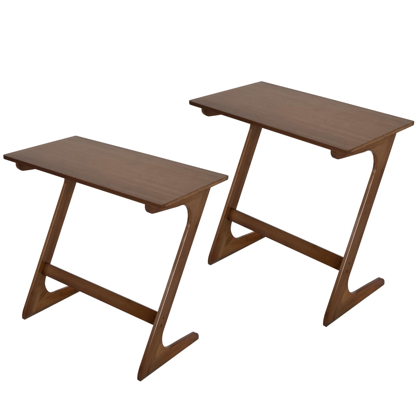 Bamboo TV Tray Sofa Side Table, Z-Shaped Couch Table with 29.5'' x 16'' Tabletop