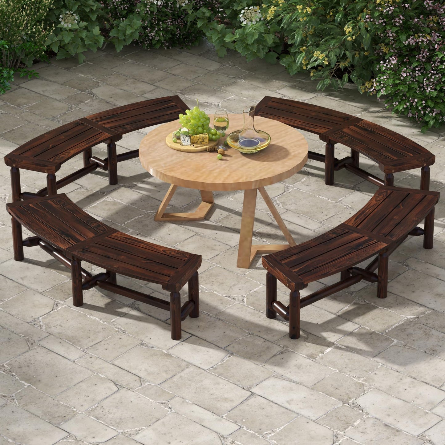 Ensemble de bancs incurvés Tangkula pour terrasse, lot de 1/2/4 pour jardin