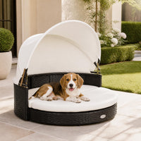Tangkula Wicker Dog House with Retractable Canopy