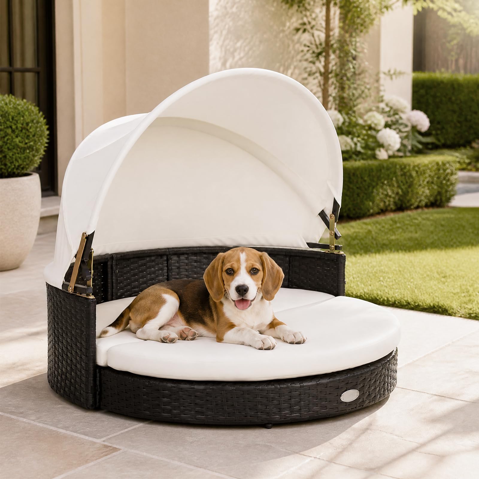 Tangkula Wicker Dog House with Retractable Canopy