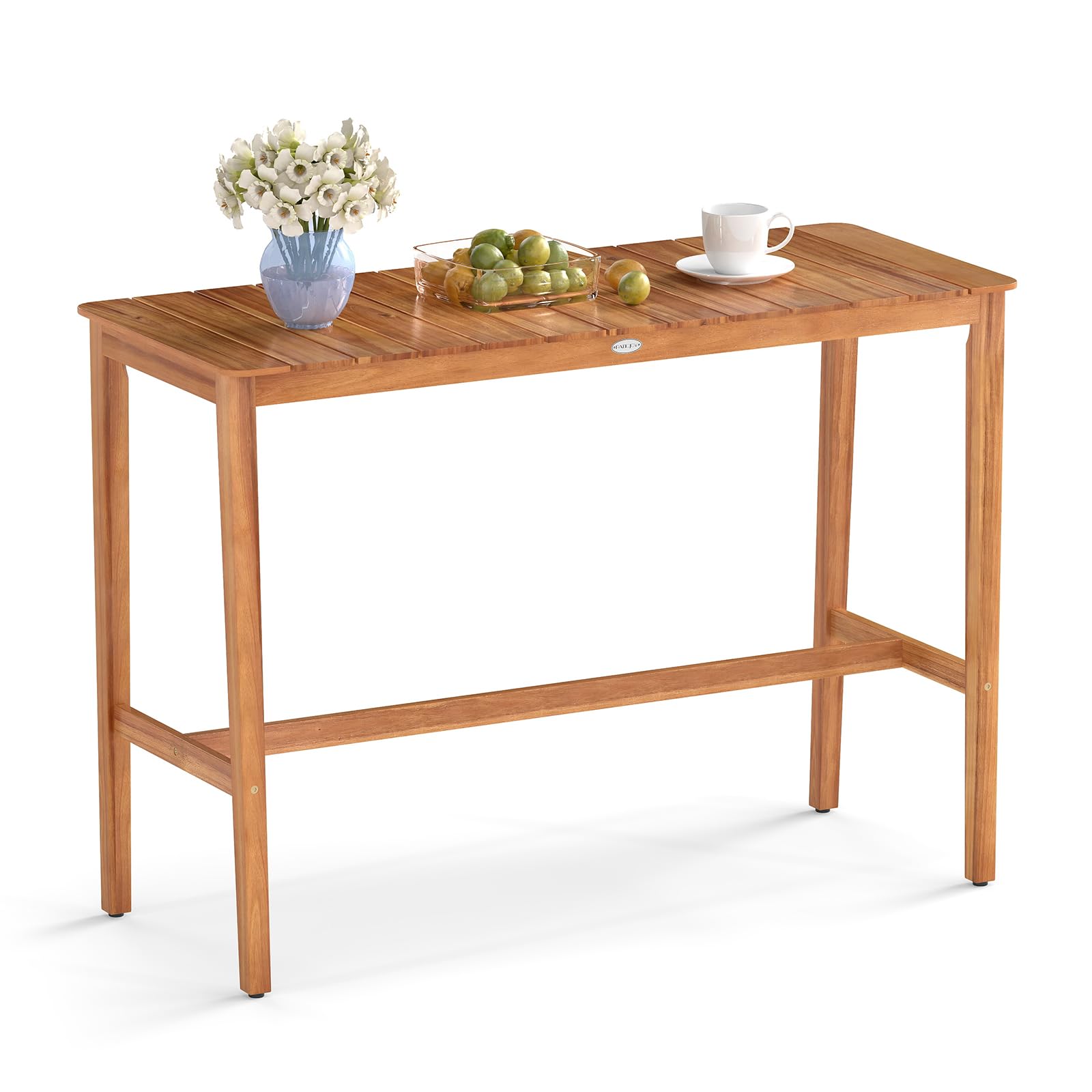 Tangkula Patio Bar Table 54” x 22” Acacia Wood Counter Height Table
