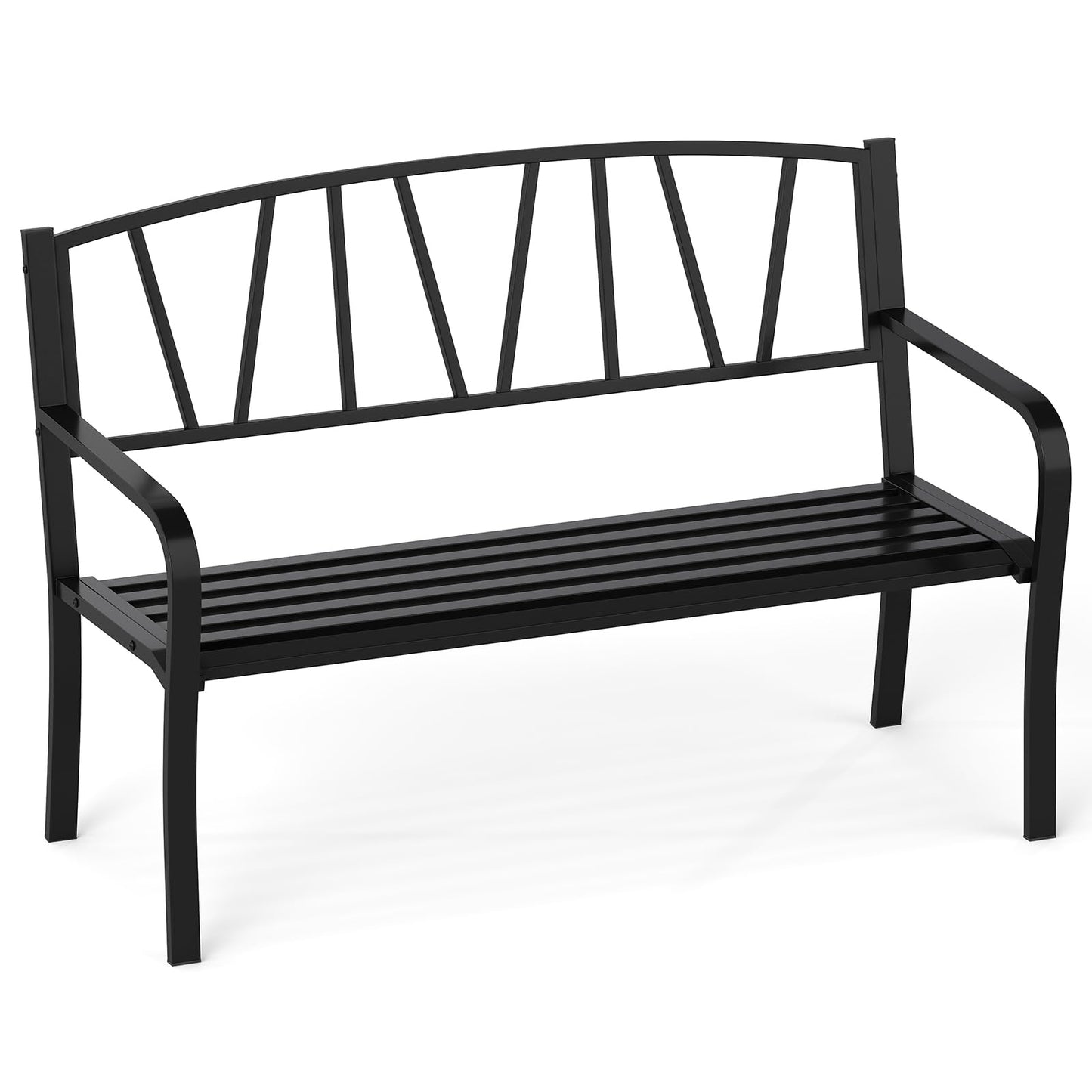 Tangkula Metal Patio Park Bench with Curved Armrests