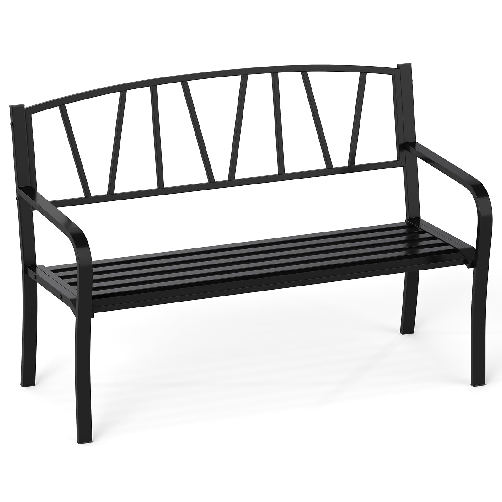 Tangkula Metal Patio Park Bench with Curved Armrests