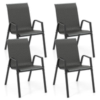 Tangkula Lot de 4 chaises de salle à manger empilables en rotin pour patio, avec dossier et assise en osier tressé