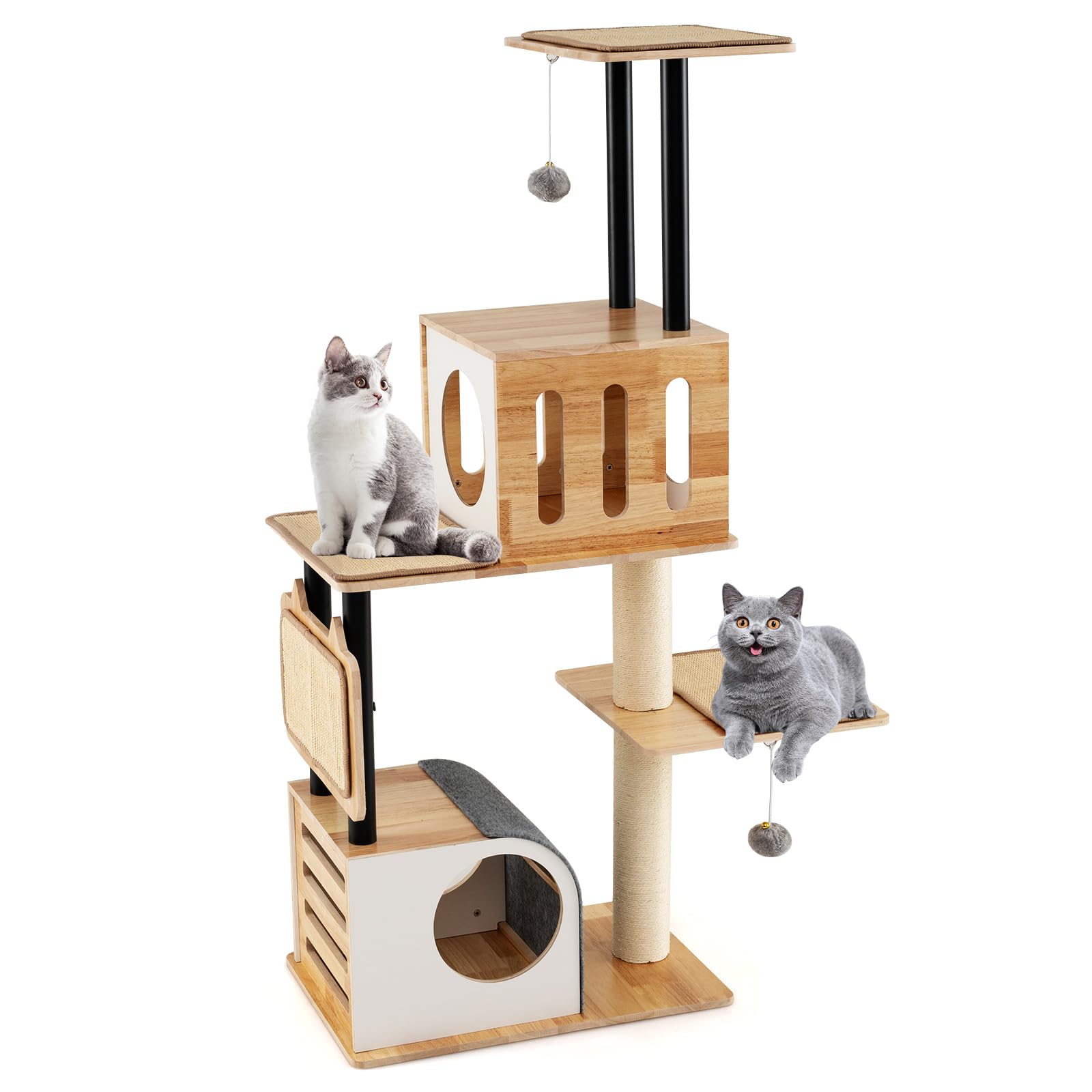 Tangkula Modern Cat Tree, Tall Multi-Level Cat Tower with Double Condos, Jumping Platforms