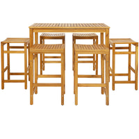 Tangkula 5 Piece Outdoor Acacia Wood Bar Table Set, 45" Rectangular High Top Table with 4 Saddle Seat Bar Height Stools