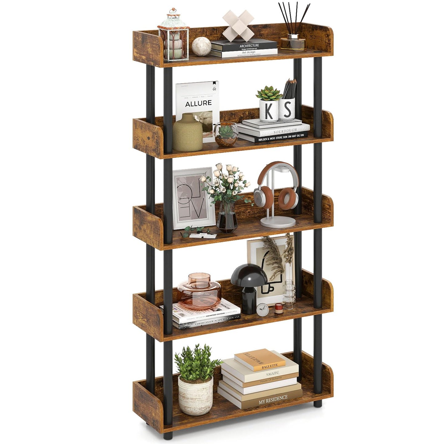 Tangkula 5-Tier Bookshelf Multipurpose Wood Standing Display Rack(1/2)