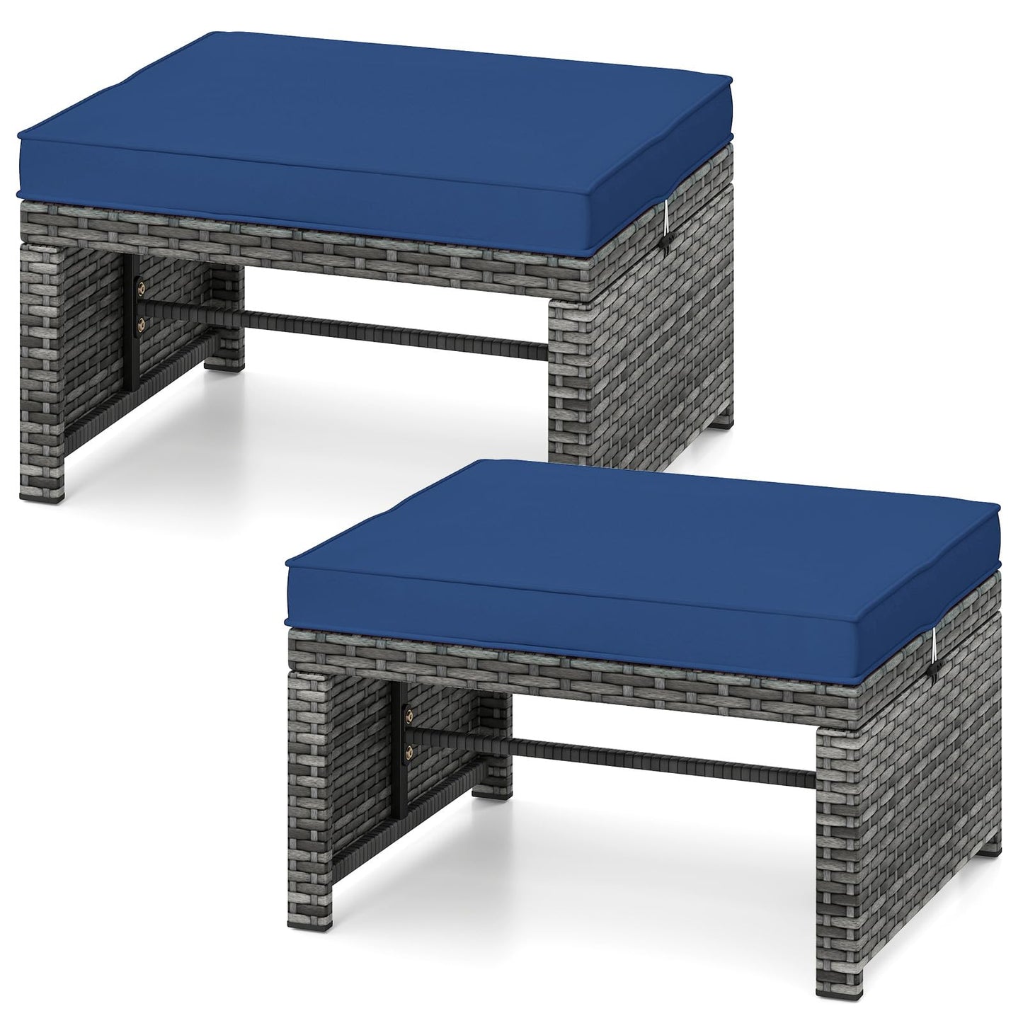 Tangkula 2 Pieces Patio PE Rattan Ottomans