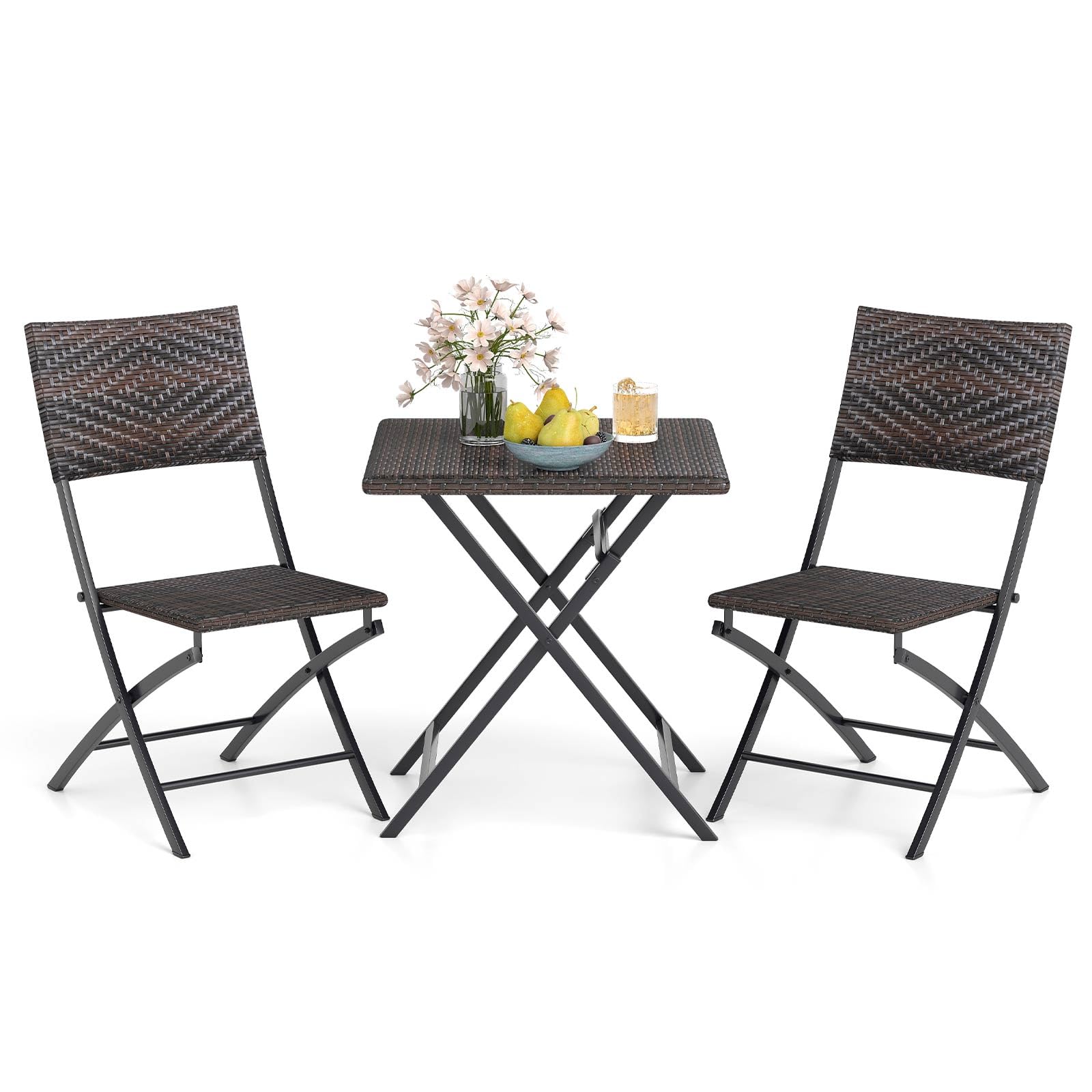Tangkula 3 Piece Outdoor Folding Bistro Set