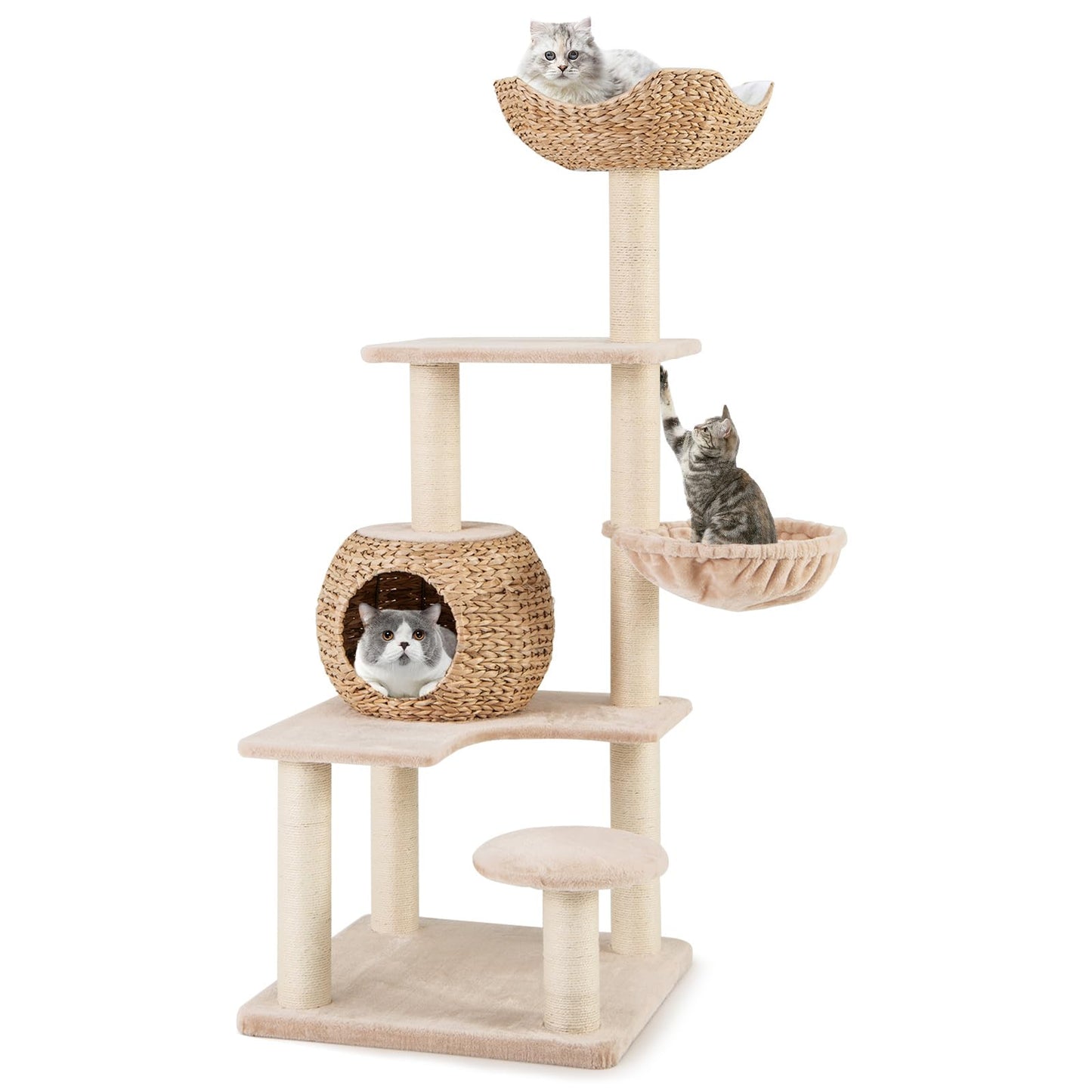 Arbre à chat Tangkula 59 pouces, tour à chat multi-niveaux avec poteaux à gratter en sisal