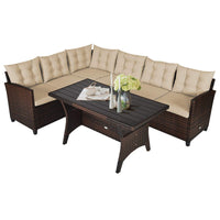 Tangkula Patio Furniture Set with 6 Cushioned Seat & Coffee Table