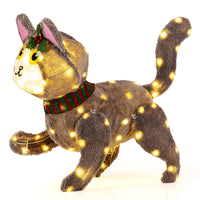 Tangkula 23 Inches Christmas Decoration Pre-lit 88 LED Light Up 3D Cute Cat with Warm White Light and Plug