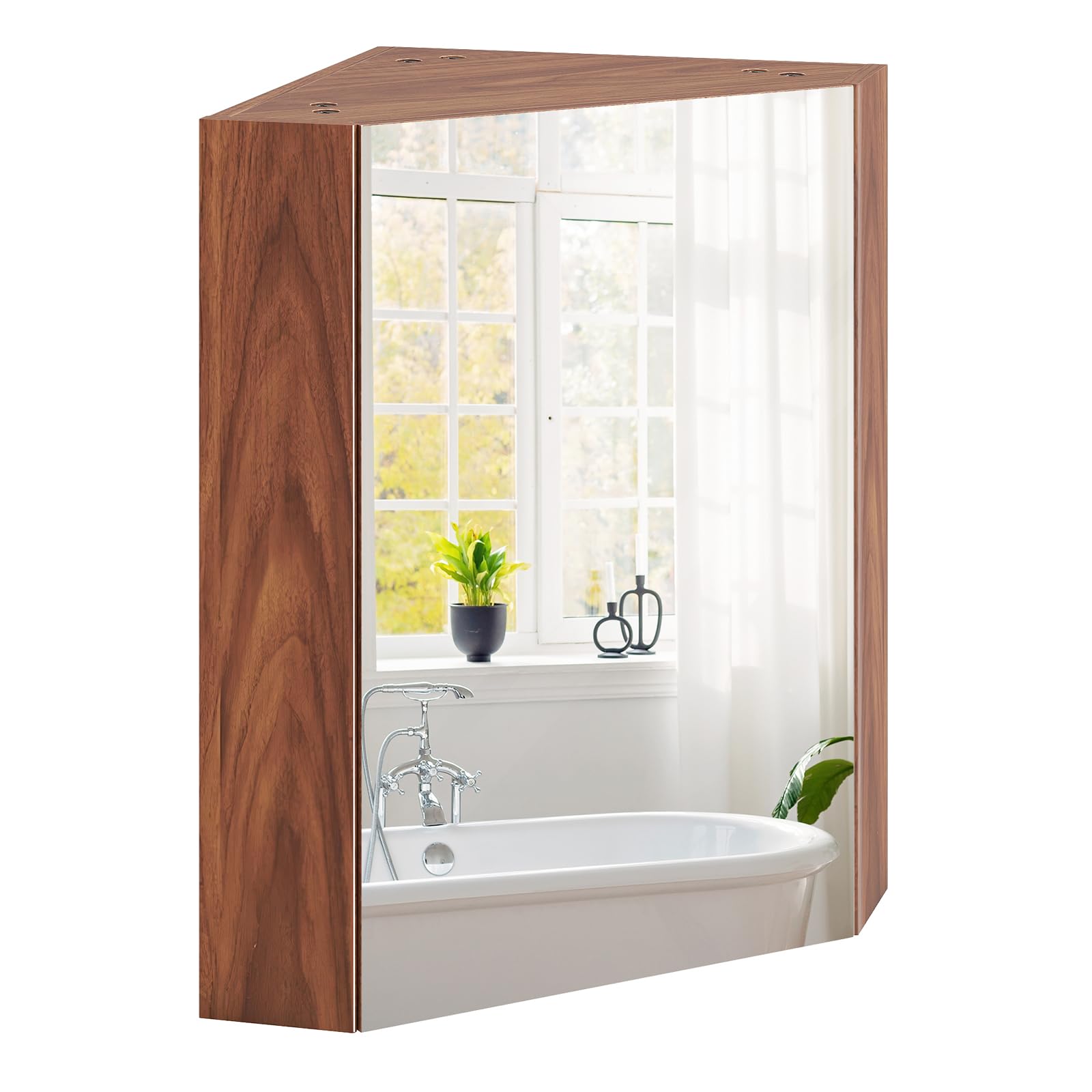Tangkula Corner Medicine Cabinet with Mirror, 23.5" Wall Mounted Storage Cabinet Organizer with Left/Right Open Mirror Door & Adjustable Shelf