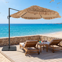 Tangkula 9.5ft Tiki Patio Umbrella with Base Included Offset Cantilever Thatched Outdoor