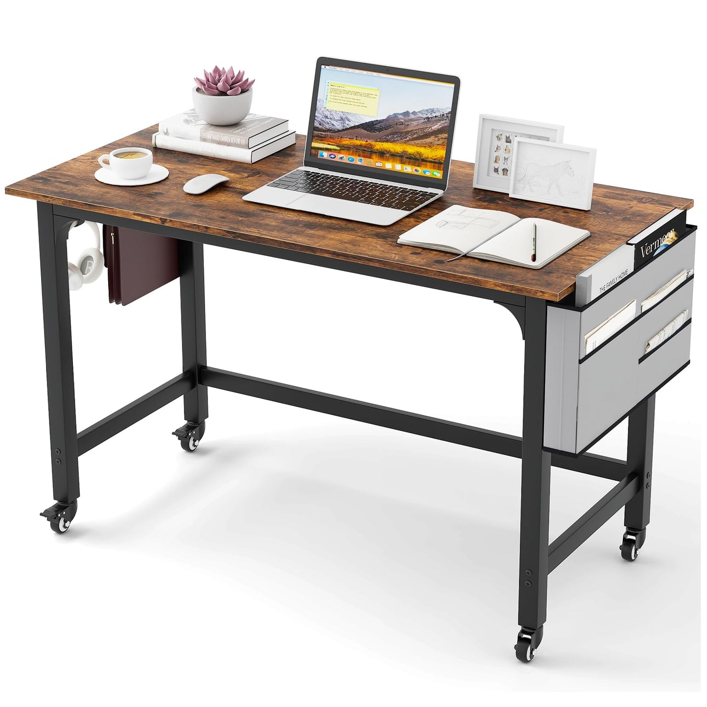 Mobile Computer Desk, Simple Style Rolling Home Office Desk Study Table Writing Desk