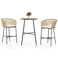 Tangkula 3 Pieces Rope Woven Patio Bar Set