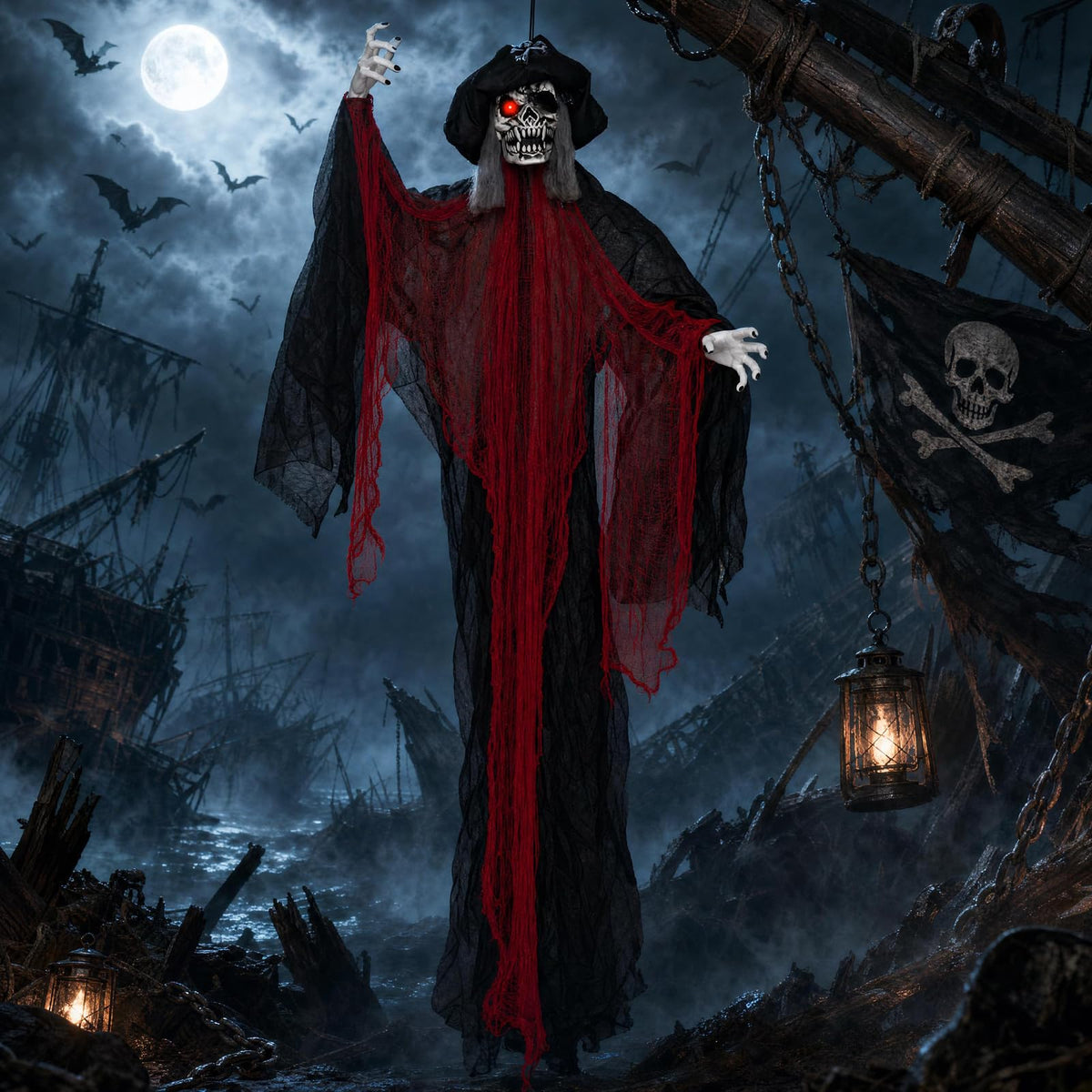 Tangkula 9.4 FT Animated Halloween Hanging Pirate with Glowing Eyes