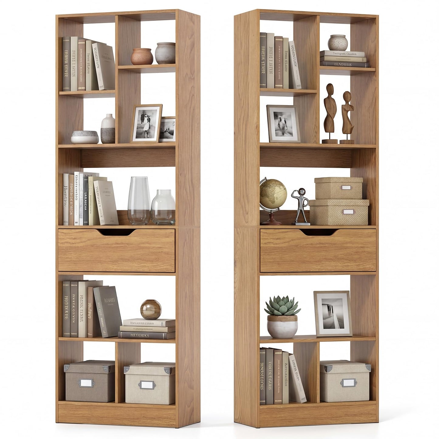 Tangkula 61” Tall Open Bookcase with Drawer 8-Cube Display Storage Cabinet Organizer(1/2)
