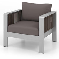 Tangkula Patio Furniture Aluminum Armchair, Outdoor Single Sofa with Thick Back & Seat Cushion