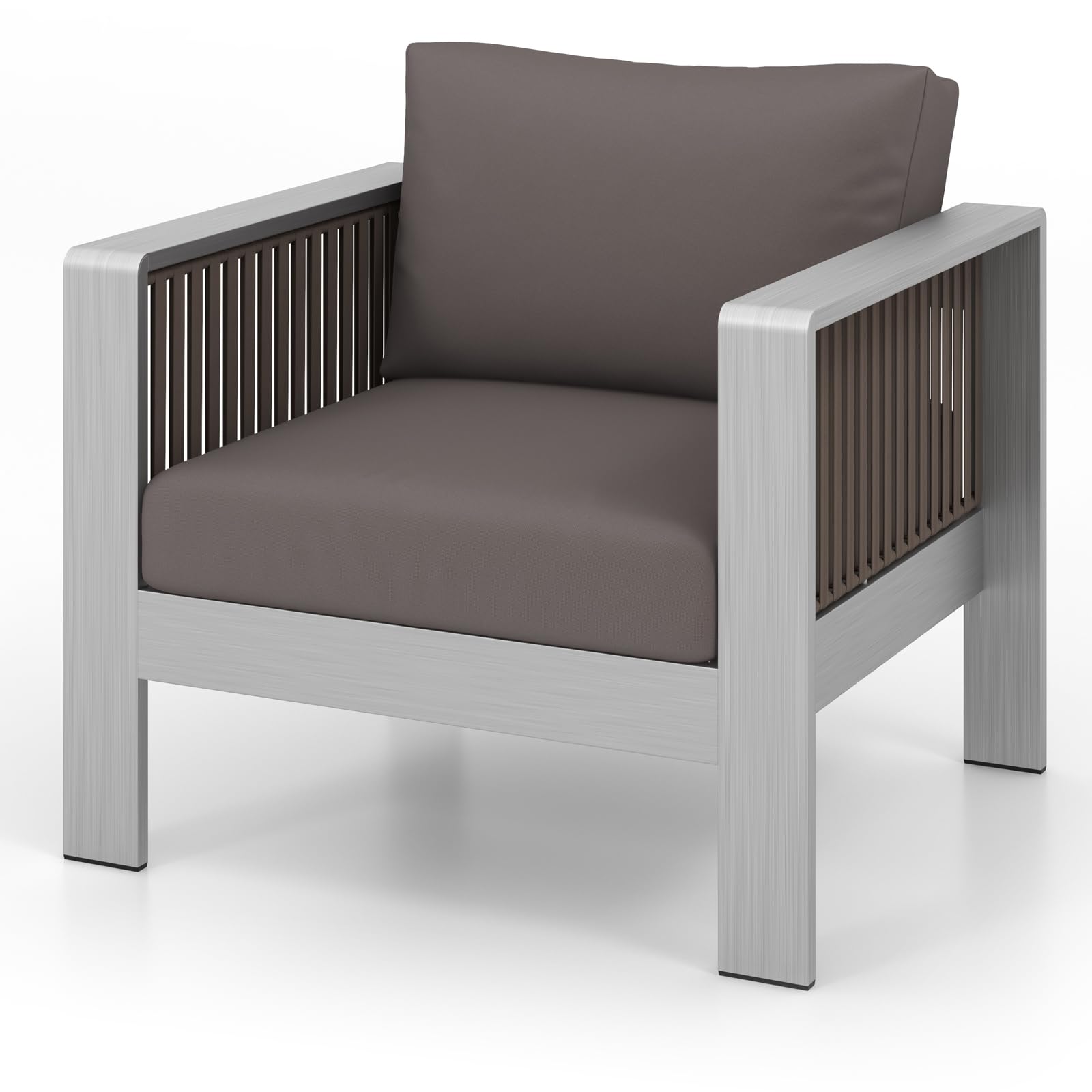 Tangkula Patio Furniture Aluminum Armchair, Outdoor Single Sofa with Thick Back & Seat Cushion