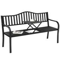 Tangkula Outdoor Garden Bench with Pullout Middle Table