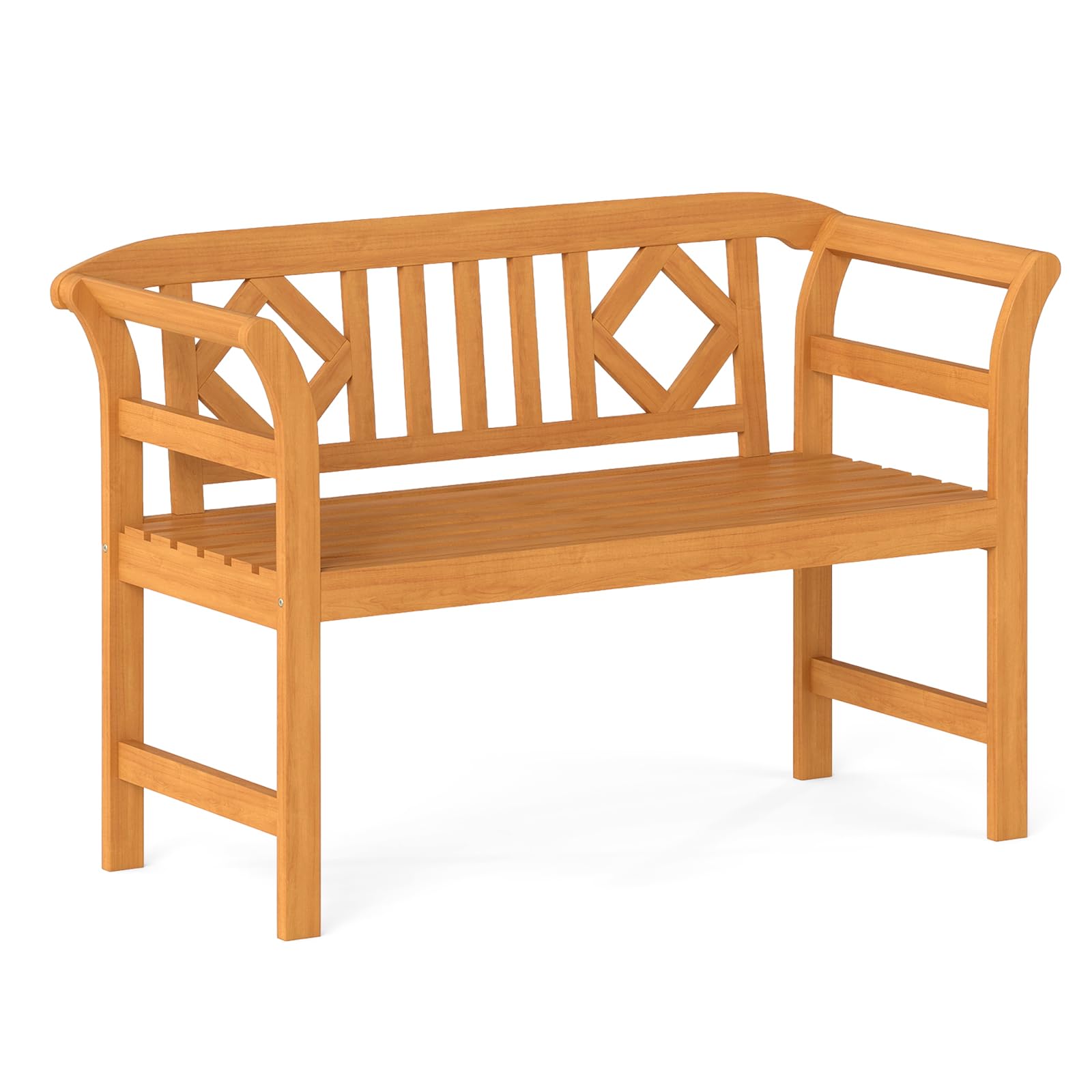 Tangkula Acacia Wood Outdoor Bench with Diamond Backrest