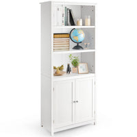 Tangkula Bookcase with Doors, 3 Tier Open Book Shelving