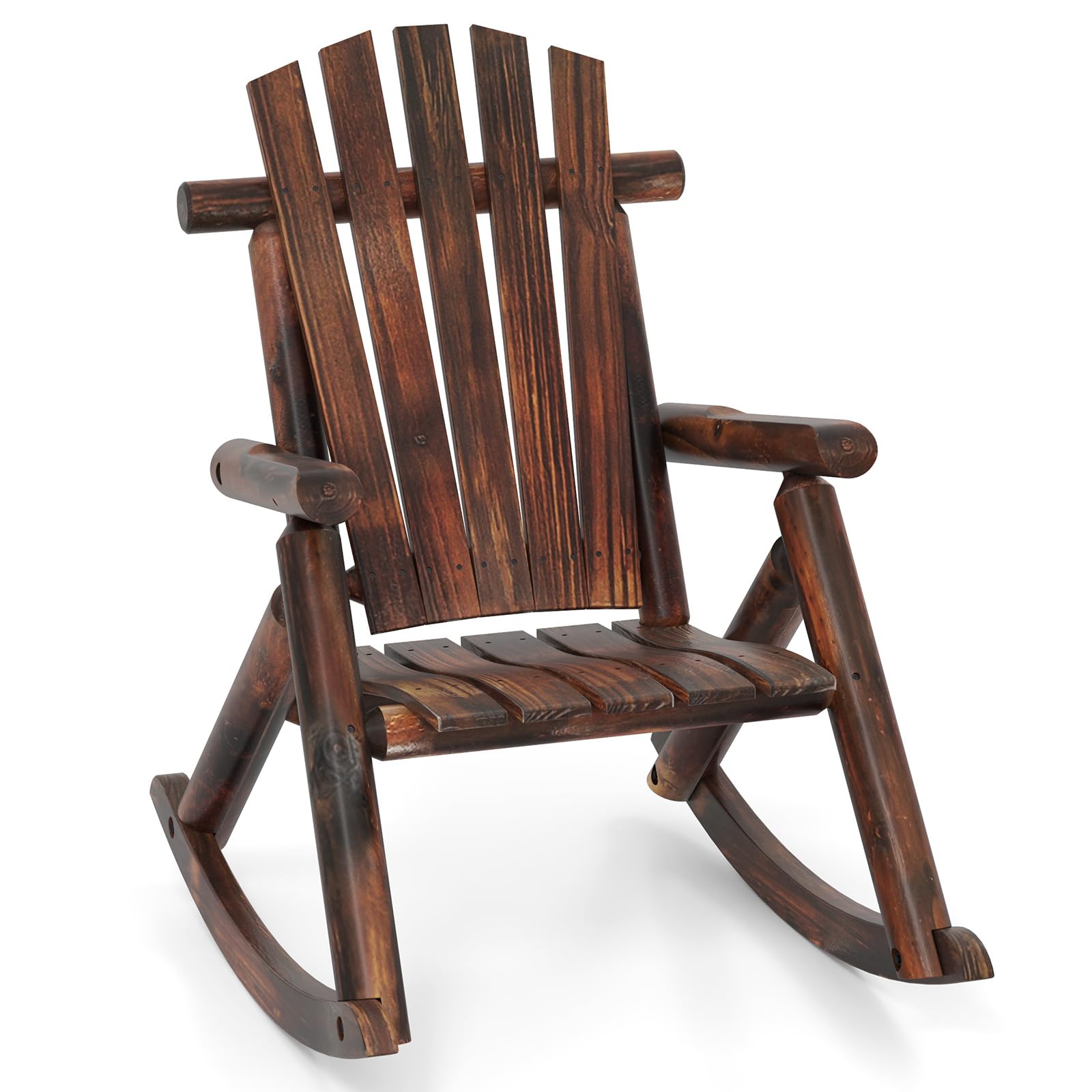 Tangkula Wood Rocking Chair Outside Adirondack Rocker with High Back a ...