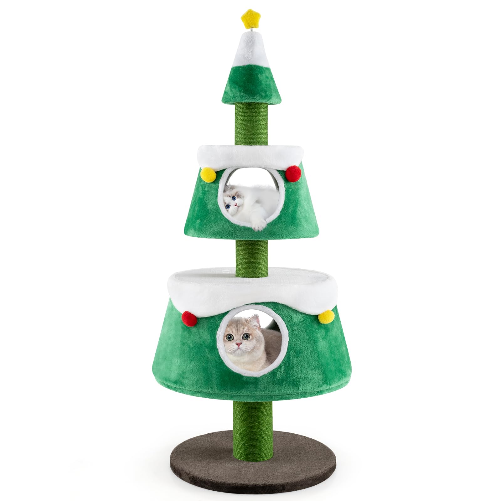 Tangkula Christmas Cat Tree for Indoor Cats Cute Holiday Cat Tower with 2 Condos