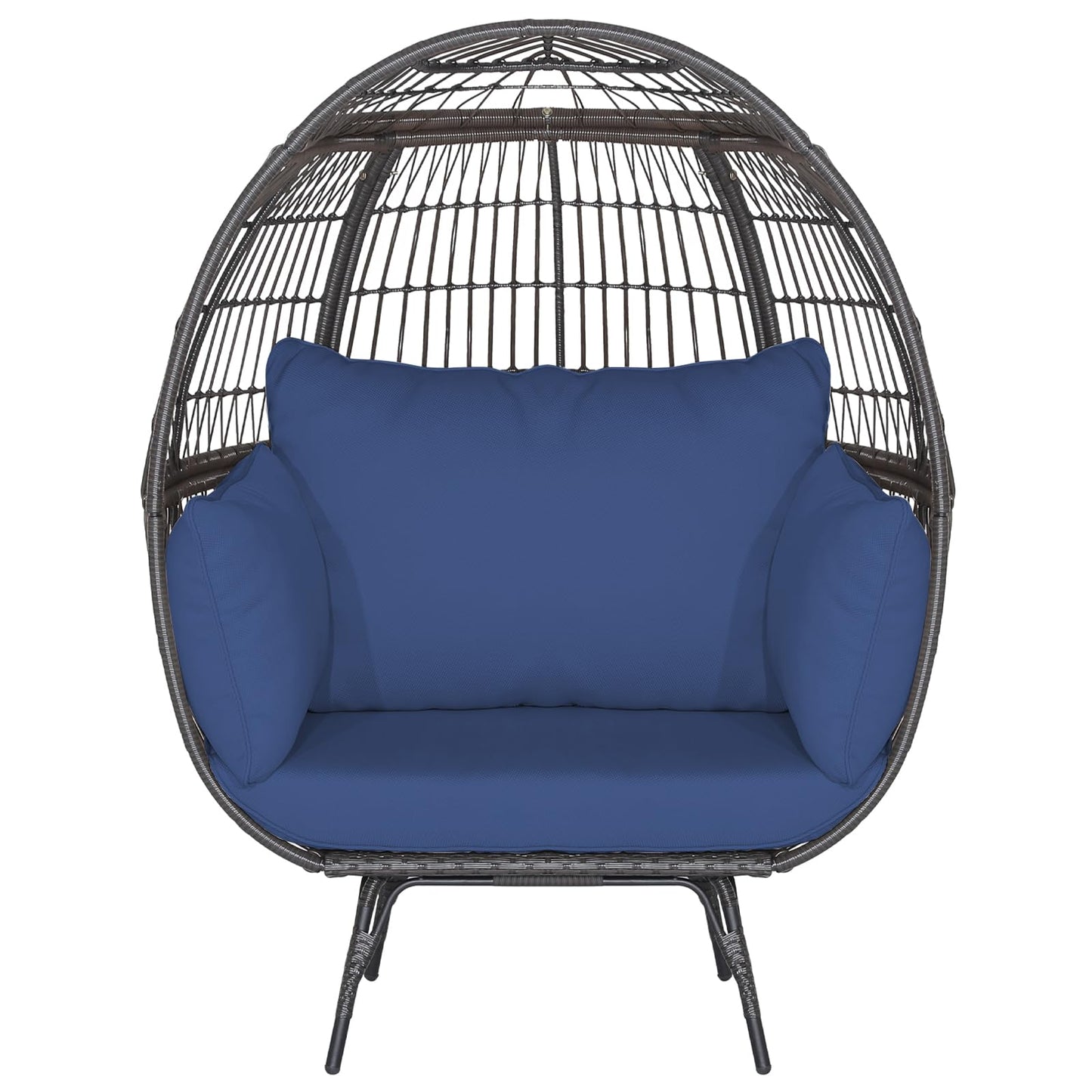 Tangkula Oversized Wicker Egg Chair, Wicker Patio Basket Circle Lounge Chair w/Metal Stand & 4 Thick Cushions, 450 LBS Max Load