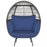 Tangkula Oversized Wicker Egg Chair, Wicker Patio Basket Circle Lounge Chair w/Metal Stand & 4 Thick Cushions, 450 LBS Max Load