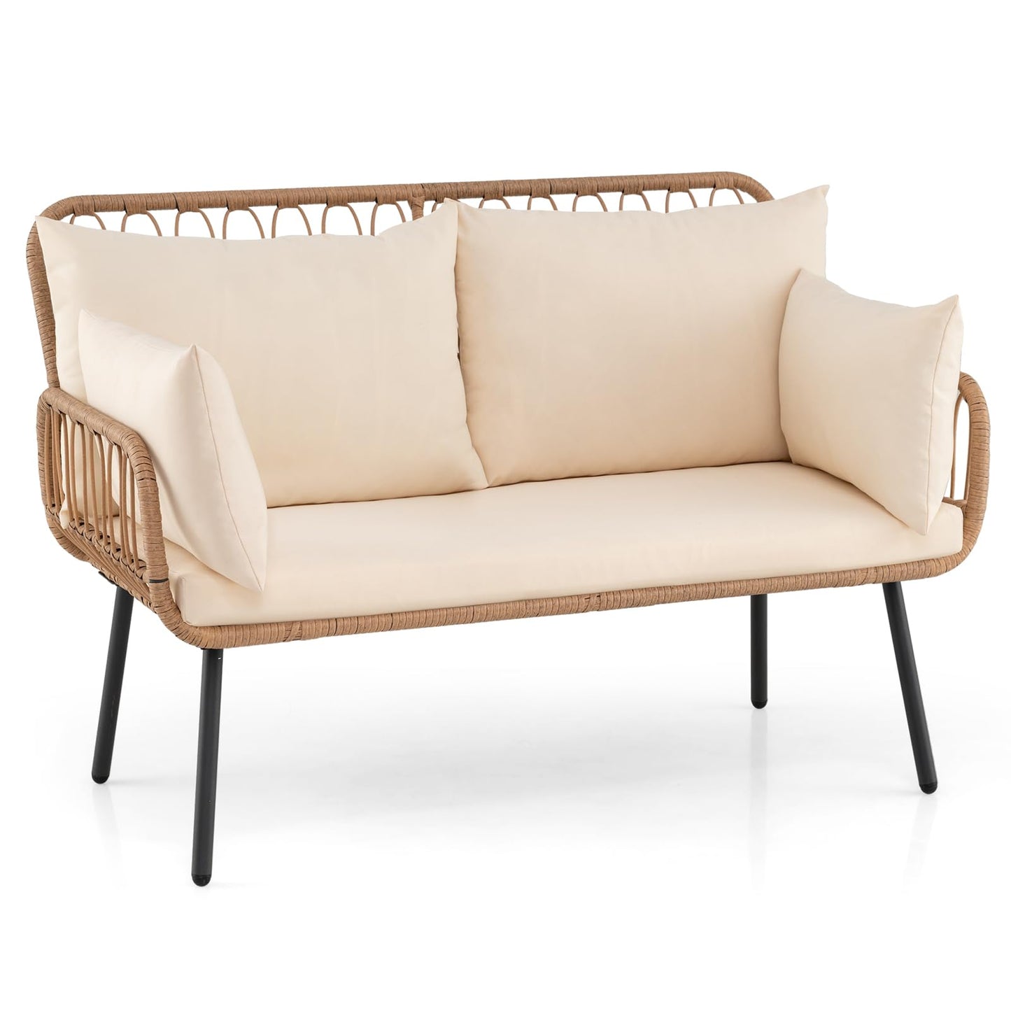 Tangkula Patio Wicker Loveseat Outdoor 2-Seater PE Rattan Sofa