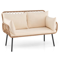 Tangkula Patio Wicker Loveseat Outdoor 2-Seater PE Rattan Sofa