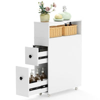 Tangkula Bathroom Storage Wood Bathroom Rolling Floor Cabinet