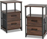 Tangkula Nightstand, Sofa Side End Table with Open Shelf & 2 Drawers