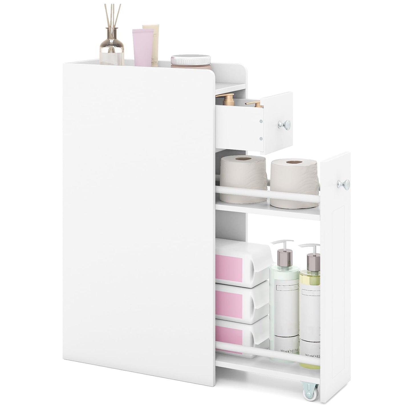Tangkula Slim Bathroom Storage Cabinet | 4-Tier Narrow Small Side Storage Cabinet Next to Toilet